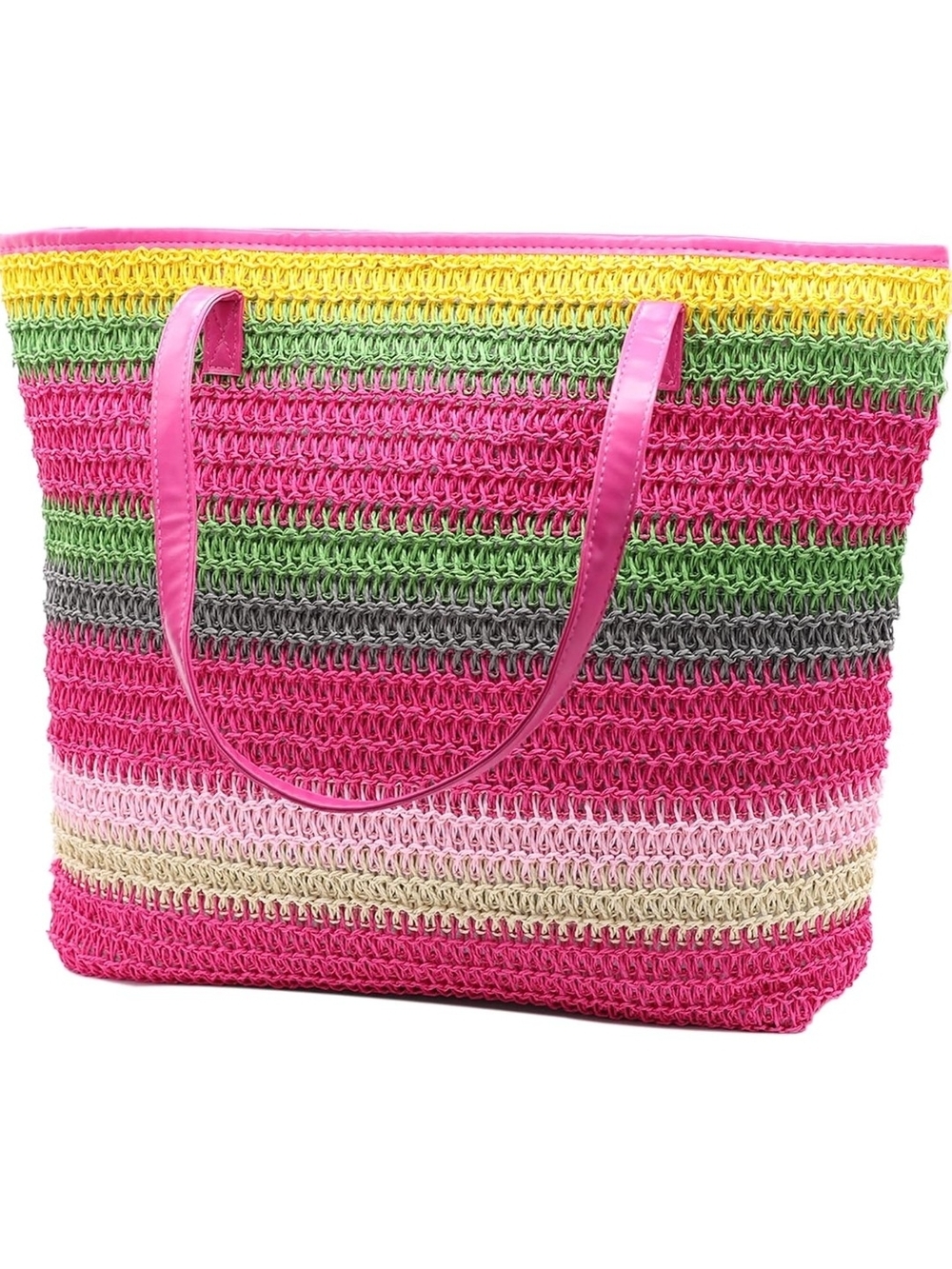 Colorblock Pink Crochet Tote Bag